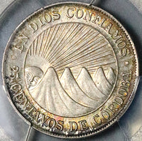 1912-H PCGS MS 63 Nicaragua 25 Centavos Volcanos Cordoba Silver Coin (24090901C)
