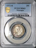 1912-H PCGS MS 63 Nicaragua 25 Centavos Volcanos Cordoba Silver Coin (24090901C)
