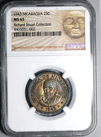 1943 NGC MS 65 Nicaragua 25 Centavos Sun Volcanos Richard Stuart Collection Coin  (24011001C)