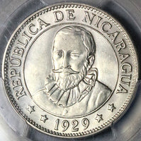 1929 PCGS MS 63 Nicaragua 50 Centavos Volcanos Rare 20K Silver Coin (24092202C)