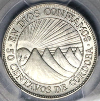 1929 PCGS MS 63 Nicaragua 50 Centavos Volcanos Rare 20K Silver Coin (24092202C)
