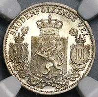 1899 NGC MS 64 Norway 25 Ore Oscar II Silver Kongsberg Mint 400k Coin (25062904C)