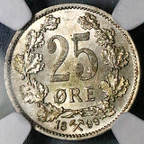 1899 NGC MS 64 Norway 25 Ore Oscar II Silver Kongsberg Mint 400k Coin (25062904C)