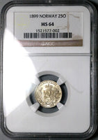1899 NGC MS 64 Norway 25 Ore Oscar II Silver Kongsberg Mint 400k Coin (25062904C)