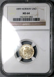 1899 NGC MS 64 Norway 25 Ore Oscar II Silver Kongsberg Mint 400k Coin (25062904C)
