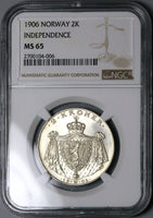 1906 NGC MS 65 Norway 2 Kroner Independence Gem Mint State Coin (23073101C)