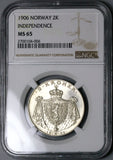 1906 NGC MS 65 Norway 2 Kroner Independence Gem Mint State Coin (23073101C)