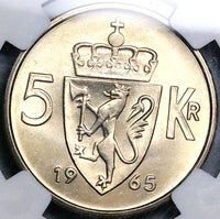 1965 NGC MS 66 Norway 5 kroner Key Date Olav V Coin POP 3/1 (24082304C)