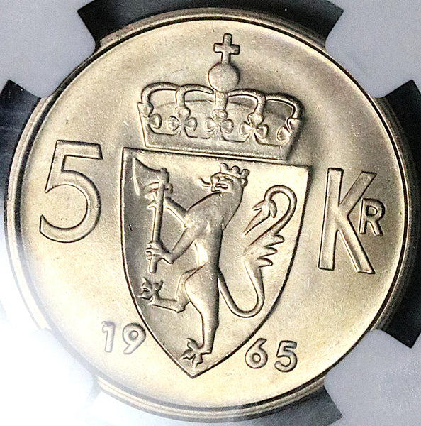1965 NGC MS 66 Norway 5 kroner Key Date Olav V Coin POP 3/1 (24082304C)