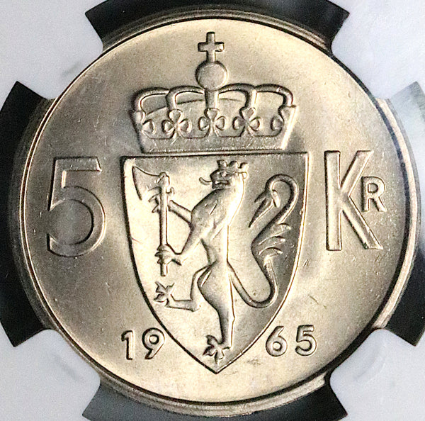 1965 NGC MS 67 Norway 5 kroner Key Date Olav V Coin POP 1/0 (25040603C)