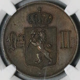 1896 NGC AU 58 Norway 5 Ore Oscar II Scarce Bronze Coin (26050303D)