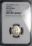 1661 NGC UNC Orange 1/12 Ecu William III France State Silver Coin (26071801C)