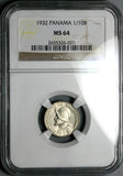 1932 NGC MS 64 Panama 1/10 Balboa 90% Scarce Silver Coin (25112202C)