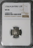 1756 NGC VF 35 Peru 1/2 Real Ferdinand VII Spain Colony Pirate Coin (23072202C)