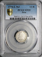 1776 PCGS VF 25 Peru 1/2 Real Charles III Colonial Spain Revolution Silver Coin (25082802C)