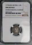 1779 NGC F Peru 1/2 Real Charles III Colonial Revolution Silver Coin (26083001C)