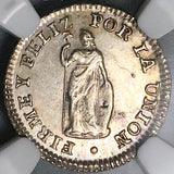 1833 NGC MS 61 Peru Cuzco 1/2 Real Standing Liberty Coin (24042302C)