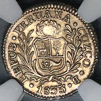 1833 NGC MS 61 Peru Cuzco 1/2 Real Standing Liberty Coin (24042302C)