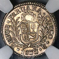 1833 NGC MS 61 Peru Cuzco 1/2 Real Standing Liberty Coin (24042302C)