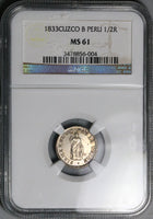 1833 NGC MS 61 Peru Cuzco 1/2 Real Standing Liberty Coin (24042302C)