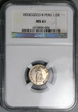 1833 NGC MS 61 Peru Cuzco 1/2 Real Standing Liberty Coin (24042302C)