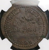 1823 NGC AU 55 Peru 1/4 Peso Lima Provisional Republican Copper Coin (26010801C)