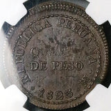 1823 NGC AU 55 Peru 1/4 Peso Lima Provisional Republican Copper Coin (26010801C)