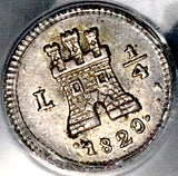 1820-L PCGS AU 58 Peru 1/4 Real Ferdinand VII Lion Castle Spain Colonial Silver Coin (26082702C)