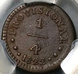 1822 PCGS VF 30 Peru 1/4 Radiant Sun Provisional Republican Coin POP 1/3 (26010802C)