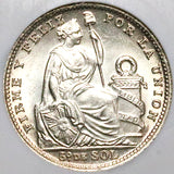 1916 NGC MS 66 Peru 1/5 Sol Seated Liberty Silver Coin (25042603C)
