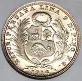 1916 NGC MS 66 Peru 1/5 Sol Seated Liberty Silver Coin (25042603C)