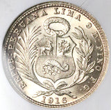 1916 NGC MS 66 Peru 1/5 Sol Seated Liberty Silver Coin (25042603C)