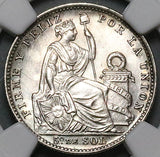 1917 NGC MS 64 Peru 1/5 Sol Seated Liberty Rare Date 20k Silver Coin (23053103C)