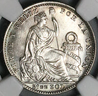 1917 NGC MS 64 Peru 1/5 Sol Seated Liberty Rare Date 20k Silver Coin (23053103C)