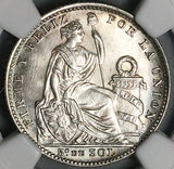 1917 NGC MS 64 Peru 1/5 Sol Seated Liberty Rare Date 20k Silver Coin (23053103C)