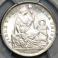 1917 PCGS MS 66 Peru 1/5 Sol Seated Liberty Rare Date 20k Silver Coin POP 3/1 (21042901D)