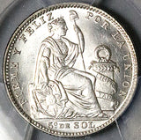 1917 PCGS MS 66 Peru 1/5 Sol Seated Liberty Rare Date 20k Silver Coin POP 3/1 (21042901D)