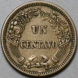 1863 Peru Un 1 Centavo XF Radiant Sun Coin (24092801R)