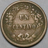 1864 Peru Un 1 Centavo VF Radiant Sun Coin (24092901R)