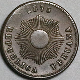 1875 Peru Un 1 Centavo XF Radiant Sun Coin (24092902R)