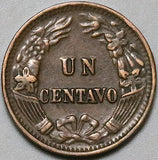 1877 Peru Un 1 Centavo AXF Radiant Sun Coin (24092904R)