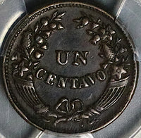 1909-R PCGS AU 50 Peru Un 1 Centavo Radiant Sun Key Date Coin POP 1/0 (25080601C)