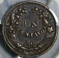 1909-R PCGS AU 50 Peru Un 1 Centavo Radiant Sun Key Date Coin POP 1/0 (25080601C)