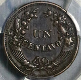 1909-R PCGS AU 50 Peru Un 1 Centavo Radiant Sun Key Date Coin POP 1/0 (25080601C)
