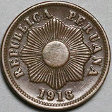 1918-R Peru Un 1 Centavo XF Radiant Sun Coin (24100102R)