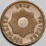 1919 Peru Un 1 Centavo AU Radiant Sun Coin (24100103R)