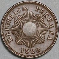1920-R Peru Un 1 Centavo XF Radiant Sun Coin (24101202R)