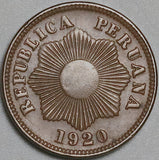 1920-R Peru Un 1 Centavo XF Radiant Sun Coin (24101202R)