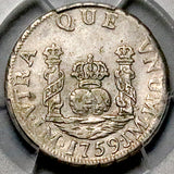 1759 PCGS XF 45 Peru 1 Real Spain Colonial Pillars Lima Ferdinand VI Rare Overdate Silver Coin (26082802C)