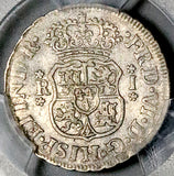 1759 PCGS XF 45 Peru 1 Real Spain Colonial Pillars Lima Ferdinand VI Rare Overdate Silver Coin (26082802C)
